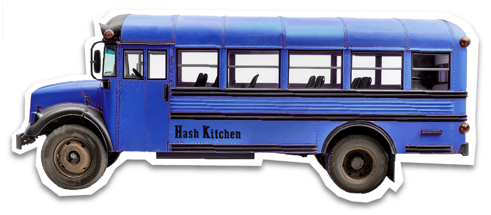 Hash Kitchen blue school bus